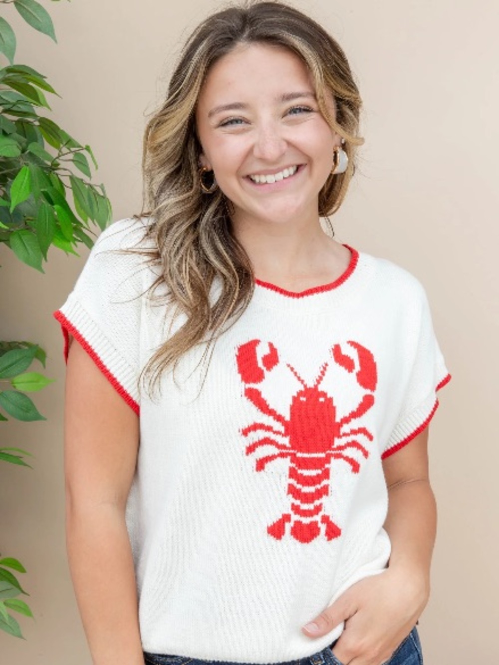 What’s Crackin’ Short Sleeve Lobster Sweater Top blu pepper